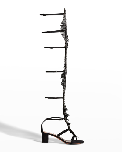 Alaïa Suede Studded Tall Gladiator Sandals In Black