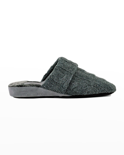 Jacques Levine Cable-knit Faux-fur Flat Slippers In Grey