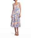 Staud Wells Abstract Print Stretch Cotton Midi Dress In Land And Sea Tree