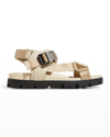 Prada Men's Sporty Leather & Nylon Tape Strap Sandals In Deserto