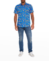 Robert Graham Gone Fishing Stretch Print Short Sleeve Button-up Shirt In Blue