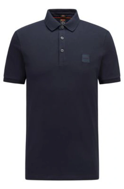 Hugo Boss Stretch-cotton Slim-fit Polo Shirt With Logo Patch In Dark Blue