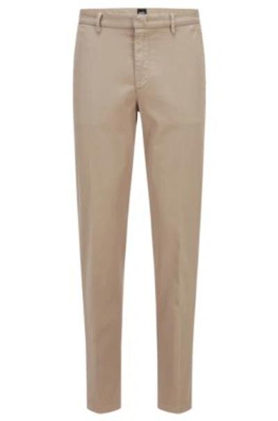 Hugo Boss Slim-fit Chinos In Stretch-cotton Gabardine In Neturals