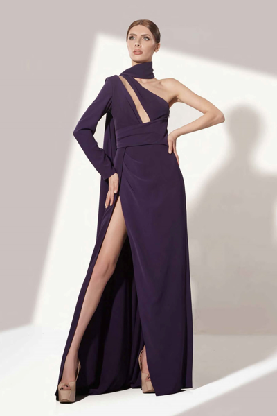 Jean Fares Couture Asymmetrical Purple Gown