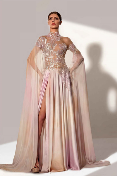 Jean Fares Couture Blush High Slit Gown