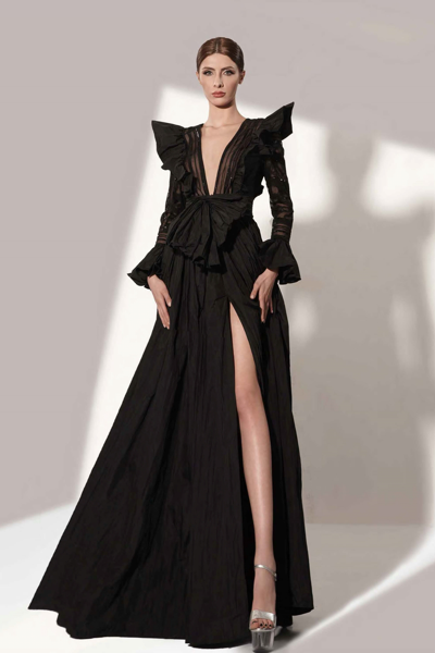 Jean Fares Couture High Slit Black Gown