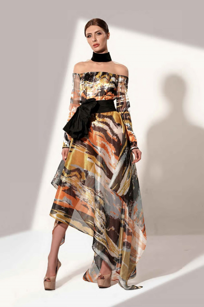 Jean Fares Couture Multicolored High-low Gown