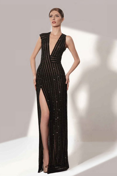Jean Fares Couture Sequin Sheath Gown