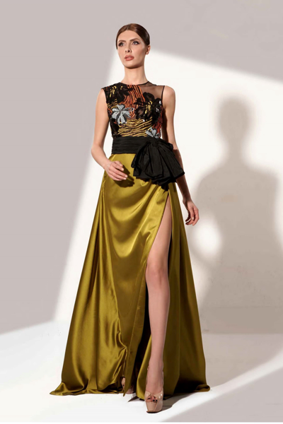 Jean Fares Couture Sleeveless High Slit Gown