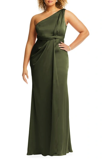 Dessy Collection One-shoulder Satin Gown In Green