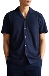 Ted Baker Chatley Regular-fit Pique Cotton-blend Shirt In Navy