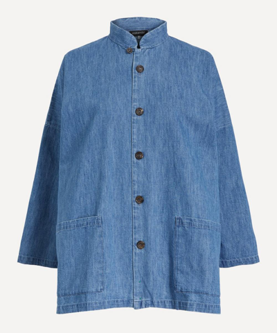 Eskandar Denim Mandarin Jacket In Denim Light