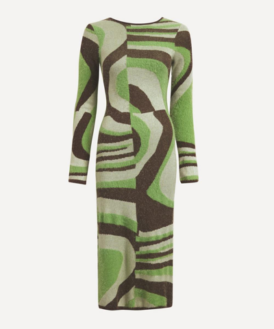 House Of Sunny Land Cruise Hockney Knit Dress Grass Green Chocolate
