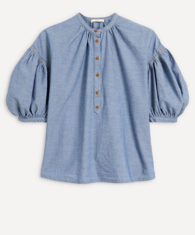 Sessun Artista Puff-sleeve Blouse - Size 10 In Forever Blue