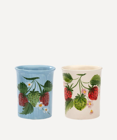 Anna + Nina Strawberry Fields Hand-painted Ceramic Cups Set Of Two In White