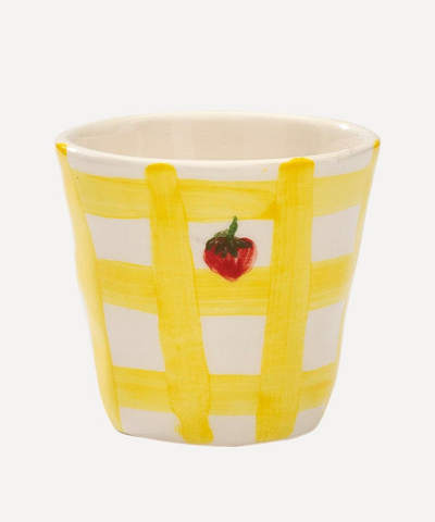 Anna + Nina Yellow Check Strawberry Ceramic Espresso Cup
