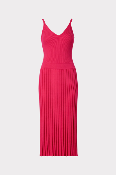 Milly Ribbed Pleated Cami Minidress In Shocking Pink