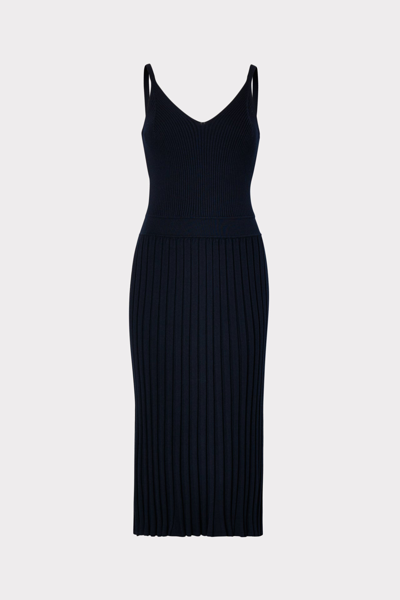 Milly Ribbed Pleated Cami Minidress In Navy