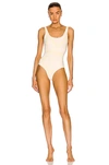 Totême Monogram High-leg One-piece Swimsuit In Sand Monogram