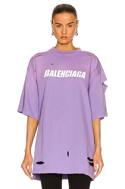 Balenciaga Boxy Fit Destroyed Jersey T-shirt In Purple