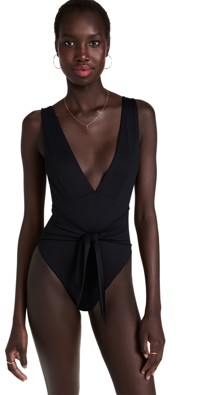 Agua Bendita Florentina Plunge-neck Waist-tie One-piece Swimsuit In Black