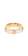 Tory Burch White And Gold Tone Miller Stud Ring In Ivory
