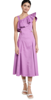 Veronica Beard Asymmetric Neck Cotton Blend Midi Dress In Vivid Orchid