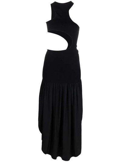 Stella Mccartney Asymmetric Cutout Stretch-jersey And Silk-satin Midi Dress In Black