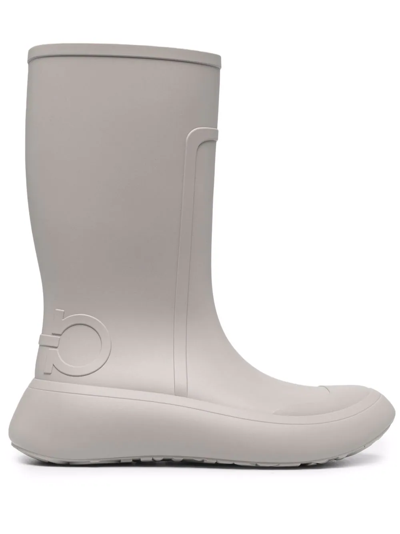 Ferragamo Gancini Mid-calf Rainboots With Signature Design In White