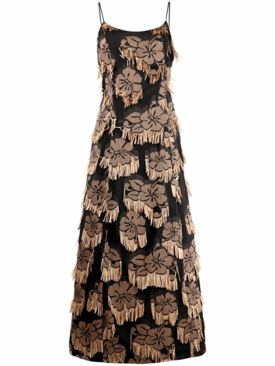 La Doublej Floral-print Flared Maxi Dress In Hibiscus Raffia