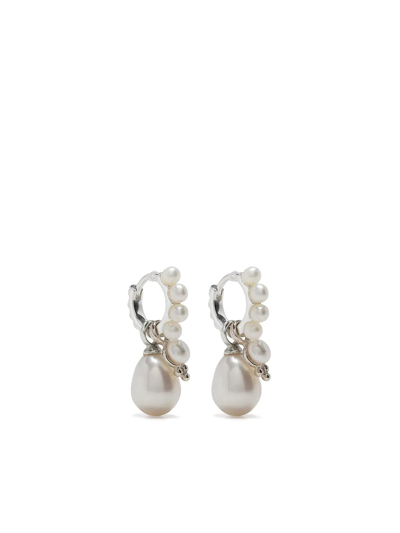 Dower & Hall Timeless Pearl Hoop Earrings In Silber