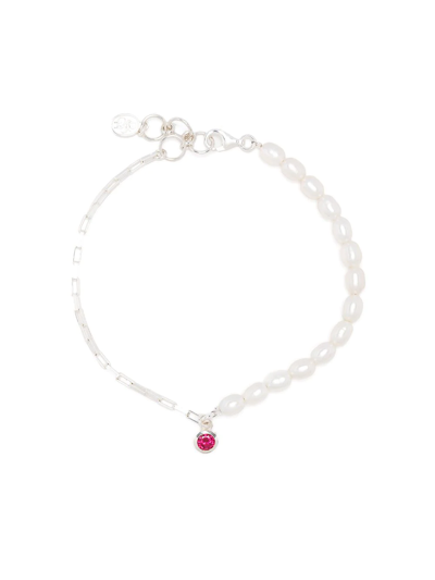 Dower & Hall Luna Pearl Garnet-drop Bracelet In Silber