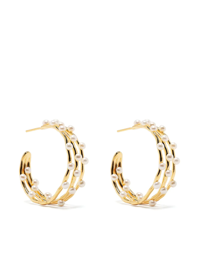 Dower & Hall Pearl Triple-row Hoop Earrings In Gold