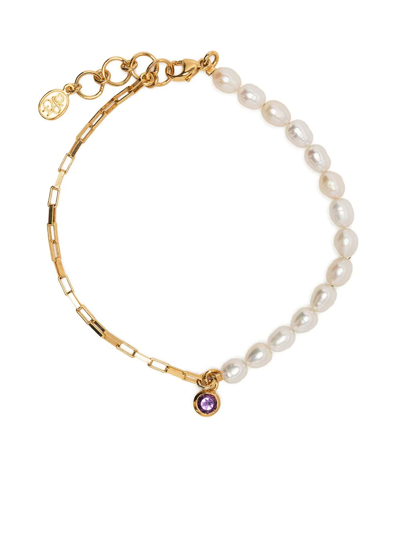 Dower & Hall Luna Amethyst-drop Pearl Bracelet In Gold