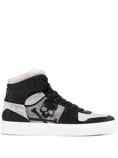 Philipp Plein Crystal-embellished High-top Trainers In Black