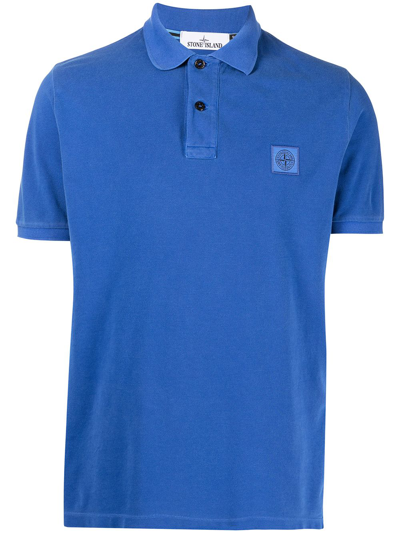 Stone Island Logo-patch Cotton Polo Shirt In Blue