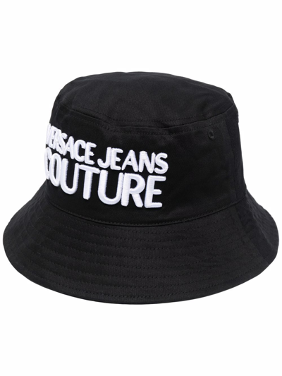 Versace Jeans Couture Cotton Hat With Contrasting Embroidered Logo In Black