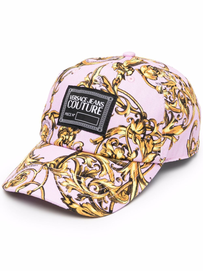 Versace Jeans Couture Baseball Cap With Central Sewing Hat Peinted Canvas Garland In Pink