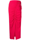 Self-portrait Gathered High Waist Midi Skirt In Fuchsia Pink Polyester In Rosa