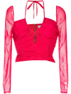 Self-portrait Cutout Gathered-jersey Top In Rosa