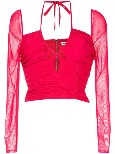 Self-portrait Cutout Gathered-jersey Top In Pink