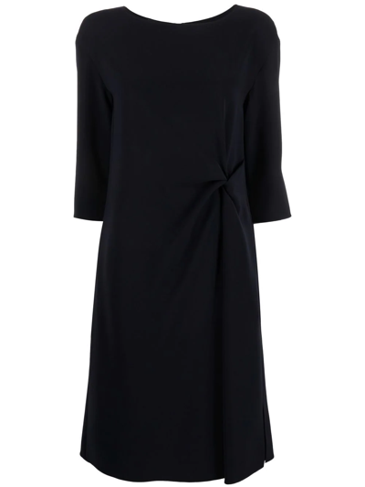 Emporio Armani Gathered-detail Midi Dress In Blue