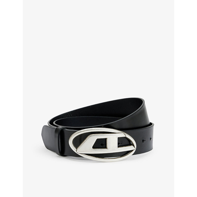 DIESEL MENS BLACK B-1DR LOGO-BUCKLE LEATHER BELT