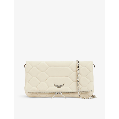 Zadig & Voltaire Rock Xl Quilted-stitch Leather Clutch Bag In Flash