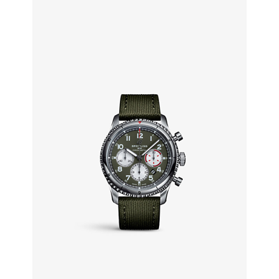 Breitling Mens Green Ab01192a1l1x1 Aviator 8 Stainless-steel, Leather And Canvas Automatic Watch