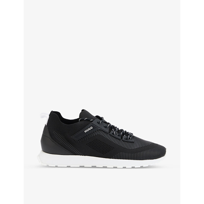 Hugo Boss Panelled Embossed-branding Faux-leather Running Trainers In Black