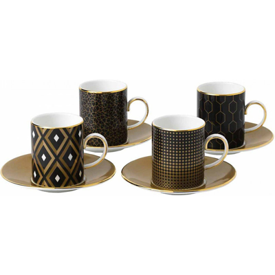 Wedgwood Gio Gold China Espresso Cups And Saucers Set Of Four