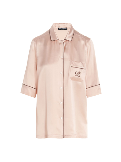Dolce & Gabbana Logo-embroidered Pyjama-style Shirt In Pink