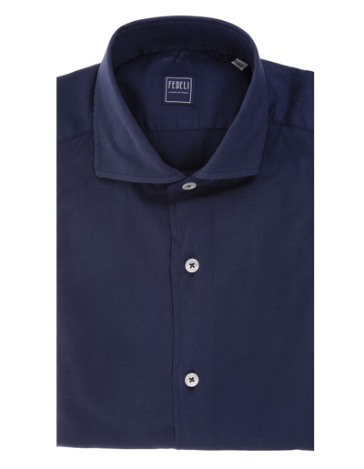 Fedeli Man Night Blue Lightweight Cotton Shirt In Blu Notte
