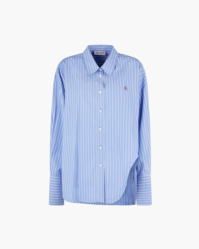 Attico Light Blue/white Striped Shirt With Logo Embroidery